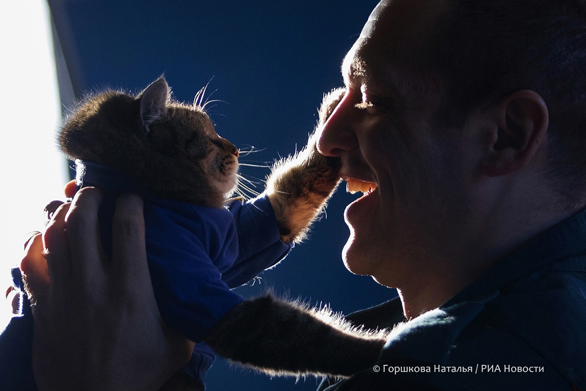 . Кот-пожарный. Без названия 22.01.2022. Виталий Домрачев (начальник караула 135 ПСЧ) с котом Семёном. Поселок Боровский, Тюменский район. (Автор фото Наталья Горшкова)